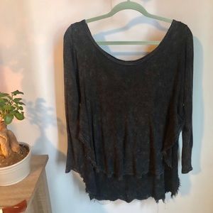 XS Dark Gray Acid Washed High Low Shirt